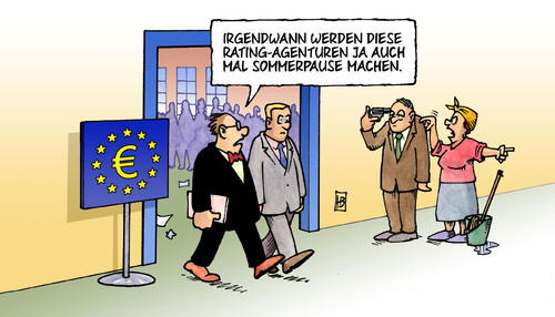 Cartoon: Rating-Sommerpause (medium) by Harm Bengen tagged sommer,agentur,ratingagentur,rating,sommerpause,urlaub,krise,finanzkrise,finanzen,schulden,schuldenkrise,euro,eurokrise,finanzminister,ezb,eu,trichet,moodys,standard,poors,fitch,griechenland,irland,italien,spanien,ratingagentur,rating,agentur,sommer,sommerpause,urlaub,krise,finanzkrise,finanzen