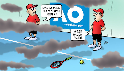 Cartoon: Rauchpause Australien (medium) by Harm Bengen tagged rauchpause,australien,australian,open,tennis,feuer,buschbrände,balljungen,qualm,rauch,harm,bengen,cartoon,karikatur,rauchpause,australien,australian,open,tennis,feuer,buschbrände,balljungen,qualm,rauch,harm,bengen,cartoon,karikatur