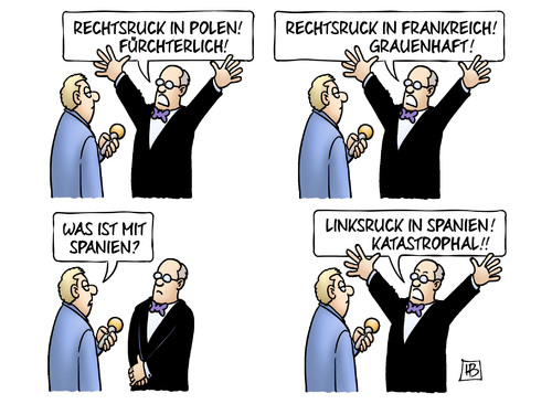 Cartoon: Rechts-Links-Rucke (medium) by Harm Bengen tagged karikatur,cartoon,bengen,harm,interview,linksruck,spanien,wahlen,frankreich,polen,rechtsruck,rechtsruck,polen,frankreich,wahlen,spanien,linksruck,interview,harm,bengen,cartoon,karikatur