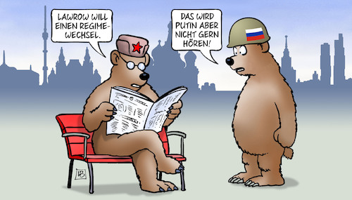 Cartoon: Regimewechsel (medium) by Harm Bengen tagged lawrow,regimewechsel,putin,bären,moskau,stahlhelm,krieg,ukraine,russland,harm,bengen,cartoon,karikatur,lawrow,regimewechsel,putin,bären,moskau,stahlhelm,krieg,ukraine,russland,harm,bengen,cartoon,karikatur