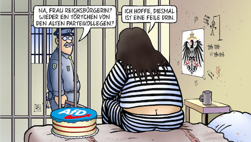 Cartoon: Reichsbürger-Torte (medium) by Harm Bengen tagged reichsbürgerin,malsack,winkemann,torte,besuch,afd,parteikollegen,knast,gefängnis,feile,nazis,richterin,harm,bengen,cartoon,karikatur,reichsbürgerin,malsack,winkemann,torte,besuch,afd,parteikollegen,knast,gefängnis,feile,nazis,richterin,harm,bengen,cartoon,karikatur