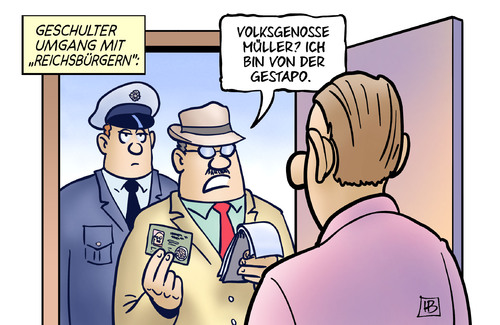 Cartoon: Reichsbürger (medium) by Harm Bengen tagged reichsbürger,gestapo,nazis,polizei,rechts,faschisten,harm,bengen,cartoon,karikatur,reichsbürger,gestapo,nazis,polizei,rechts,faschisten,harm,bengen,cartoon,karikatur