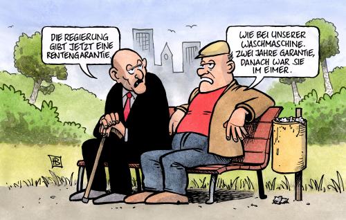 Cartoon: Rentengarantie (medium) by Harm Bengen tagged rentengarantie,rente,garantie,bundesregierung,kabinett,olaf,scholz,arbeitsminister,norbert,blüm,sicher,bank,park,rentner,cartoon,cartoons,rente,rentner,alt,alter,opa,großvater,großeltern,geld,finanzen,vorsorge,rentengarantie,garantie,bundesregierung,rentenempfänger,olaf scholz,kabinett,arbeitsminister,arbeit,job,karriere,norbert blüm,sicher,bank,banken,wirtschaft,park,wirtschaftskrise,waschmaschine,regierung,olaf,scholz,norbert,blüm