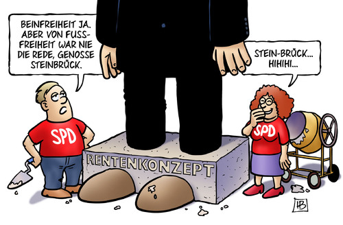 Cartoon: Rentenkompromiss (medium) by Harm Bengen tagged rentenkompromiss,rente,rentenkonzept,spd,steinbrück,zement,beton,beinfreiheit,kanzlerkandidat,mauern,wahlkampf,parteitag,harm,bengen,cartoon,karikatur,rentenkompromiss,rente,rentenkonzept,spd,steinbrück,zement,beton,beinfreiheit,kanzlerkandidat,mauern,wahlkampf,parteitag,harm,bengen,cartoon,karikatur