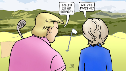 Cartoon: Respekt zollen (medium) by Harm Bengen tagged respekt,zollen,zölle,prozent,trump,von,der,leyen,vdl,golfplatz,schottland,eu,usa,harm,bengen,cartoon,karikatur,respekt,zollen,zölle,prozent,trump,von,der,leyen,vdl,golfplatz,schottland,eu,usa,harm,bengen,cartoon,karikatur