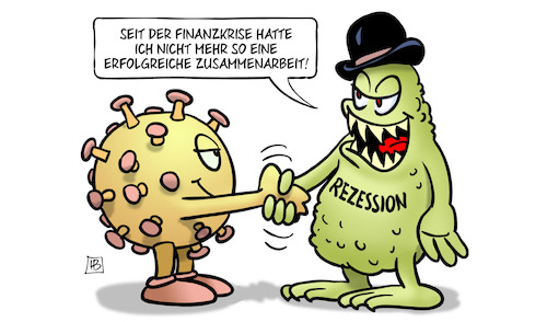 Cartoon: Rezession dankt (medium) by Harm Bengen tagged rezession,finanzkrise,zusammenarbeit,wirtschaft,rückgang,monster,corona,virus,krise,harm,bengen,cartoon,karikatur,rezession,finanzkrise,zusammenarbeit,wirtschaft,rückgang,monster,corona,virus,krise,harm,bengen,cartoon,karikatur