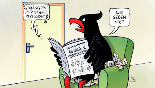 Cartoon: Rezession und Überschuss (medium) by Harm Bengen tagged wirtschaft,rezession,investitionen,schwarze,null,betteln,haustür,überschuss,bundesadler,adler,geld,sessel,harm,bengen,cartoon,karikatur,wirtschaft,rezession,investitionen,schwarze,null,betteln,haustür,überschuss,bundesadler,adler,geld,sessel,harm,bengen,cartoon,karikatur