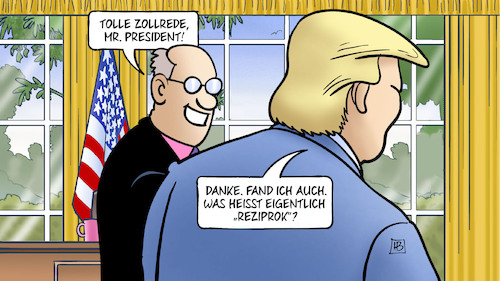 Cartoon: Reziprok (medium) by Harm Bengen tagged zollrede,president,reziprok,trump,zölle,usa,oval,office,harm,bengen,cartoon,karikatur,zollrede,president,reziprok,trump,zölle,usa,oval,office,harm,bengen,cartoon,karikatur