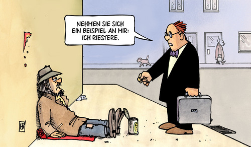 Cartoon: Riester für Reiche (medium) by Harm Bengen tagged riester,rente,reiche,riestern,armut,bettler,geld,finanzen,einkommen,harm,bengen,cartoon,karikatur,riester,rente,reiche,riestern,armut,bettler,geld,finanzen,einkommen,harm,bengen,cartoon,karikatur