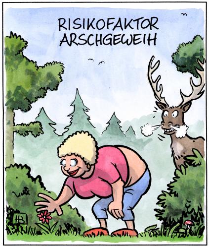 Cartoon: Risikofaktor Arschgeweih (medium) by Harm Bengen tagged risikofaktor,arschgeweih,tattoo,,risikofaktor,arschgeweih,tattoo,tätowierung,bücken,wald,elch,geweih,schnauben,gefahr,risiko,trend,mode,verpönt,out,in,krankenkasse,gesundheitsrisiko,hirsch,hirschgeweih,brunft,brunftzeit,brünftig,paarungsbereit,platzhirsch,hirschkampf,rangfolge,hackordnung,alphatier,verwechslungsgefahr,herbst,revierkämpfe,rothirsch,naturschutz,naturschutzgebiet,natur,naturerlebnis,wildnis,freie wildbahn,jagdsaison,jäger,wild,rotwild,zwölfender,freie,wildbahn