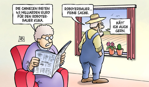 Cartoon: Roboterbauer (medium) by Harm Bengen tagged chinesen,milliarden,roboterbauer,kuka,midea,bauer,landwirtschaft,zeitung,harm,bengen,cartoon,karikatur,chinesen,milliarden,roboterbauer,kuka,midea,bauer,landwirtschaft,zeitung,harm,bengen,cartoon,karikatur