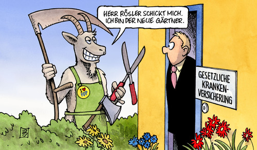 Cartoon: Röslers Personalentscheidung (medium) by Harm Bengen tagged gesundheitsminister,rösler,krank,gesetzliche,private,krankenkassen,bock,gärtner,manager,klientel,filz,fdp,weber,gesundheitsminister,gesundheit,rösler,krank,krankheit,gesetzliche,private,krankenkassen,bock,gärtner,manager,klientel,filz,fdp