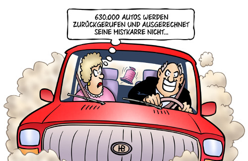 Cartoon: Rückruf (medium) by Harm Bengen tagged autos,rückruf,abgasskandal,messungen,audi,porsche,vw,mercedes,daimler,opel,dobrindt,harm,bengen,cartoon,karikatur,autos,rückruf,abgasskandal,messungen,audi,porsche,vw,mercedes,daimler,opel,dobrindt,harm,bengen,cartoon,karikatur