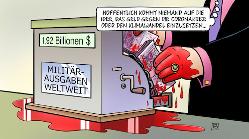 Cartoon: Rüstung und Krise (medium) by Harm Bengen tagged sipri,militärausgaben,geld,kasse,coronakrise,klimawandel,corona,coronavirus,ansteckung,pandemie,epidemie,krankheit,schaden,harm,bengen,cartoon,karikatur,sipri,militärausgaben,geld,kasse,coronakrise,klimawandel,corona,coronavirus,ansteckung,pandemie,epidemie,krankheit,schaden,harm,bengen,cartoon,karikatur