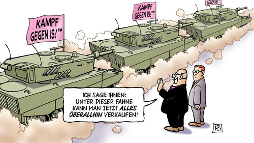 Cartoon: Rüstungsexport Arabien (medium) by Harm Bengen tagged kampf,gegen,is,isis,islamischer,staat,terrormiliz,terror,panzer,waffen,rüstung,rüstungsexporte,gabriel,wirtschaftsminister,bundesregierung,bundessicherheitsrat,genehmigung,lobby,arabien,arabische,emirate,katar,saudiarabien,algerien,jordanien,oman,harm,bengen,cartoon,karikatur,kampf,gegen,is,isis,islamischer,staat,terrormiliz,terror,panzer,waffen,rüstung,rüstungsexporte,gabriel,wirtschaftsminister,bundesregierung,bundessicherheitsrat,genehmigung,lobby,arabien,arabische,emirate,katar,saudiarabien,algerien,jordanien,oman,harm,bengen,cartoon,karikatur