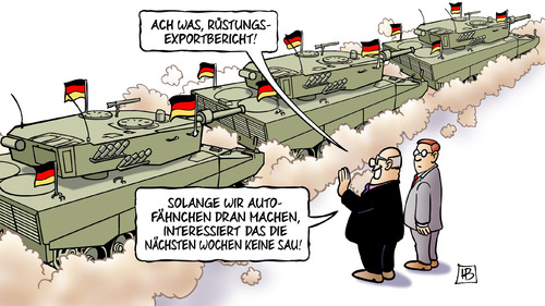 Cartoon: Rüstungsexportbericht (medium) by Harm Bengen tagged rüstungsexportbericht,panzer,export,waffen,bundesregierung,krieg,wm,weltmeisterschaft,fussball,auto,autofähnchen,fahnen,harm,bengen,cartoon,karikatur,rüstungsexportbericht,panzer,export,waffen,bundesregierung,krieg,wm,weltmeisterschaft,fussball,auto,autofähnchen,fahnen,harm,bengen,cartoon,karikatur