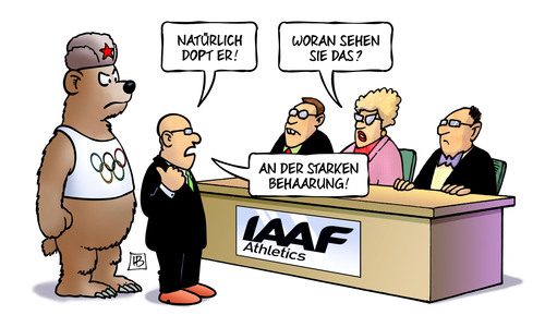 Cartoon: Russland-Doping (medium) by Harm Bengen tagged russland,doping,baer,iaaf,olympia,behaarung,ausschluss,harm,bengen,cartoon,karikatur,russland,doping,baer,iaaf,olympia,behaarung,ausschluss,harm,bengen,cartoon,karikatur