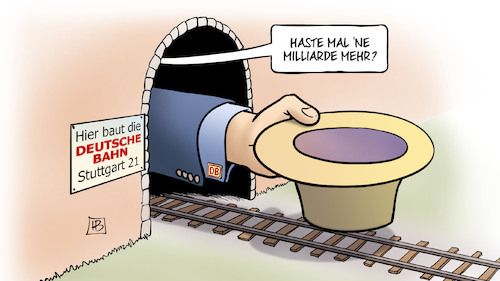 Cartoon: S21-Nachschlag (medium) by Harm Bengen tagged s21,stuttgart,mehrkosten,deutsche,bahn,nachschlag,milliarde,betteln,hut,harm,bengen,cartoon,karikatur,s21,stuttgart,mehrkosten,deutsche,bahn,nachschlag,milliarde,betteln,hut,harm,bengen,cartoon,karikatur