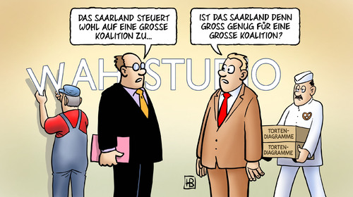 Cartoon: Saarland-Wahl (medium) by Harm Bengen tagged saarland,wahl,studio,tortendiagramme,wahlforscher,umfragen,große,größe,koalition,spd,cdu,landdtagswahl,saarland,wahl,studio,tortendiagramme,wahlforscher,umfragen,große,größe,koalition,spd,cdu,landdtagswahl