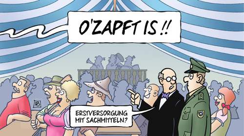 Cartoon: Sachmittel (medium) by Harm Bengen tagged erstversorgung,sachmittel,ozapft,oktoberfest,bier,festzelt,zelt,polizei,bayern,flüchtlingsfrage,gesetz,flüchtlinge,asyl,harm,bengen,cartoon,karikatur,erstversorgung,sachmittel,ozapft,oktoberfest,bier,festzelt,zelt,polizei,bayern,flüchtlingsfrage,gesetz,flüchtlinge,asyl,harm,bengen,cartoon,karikatur