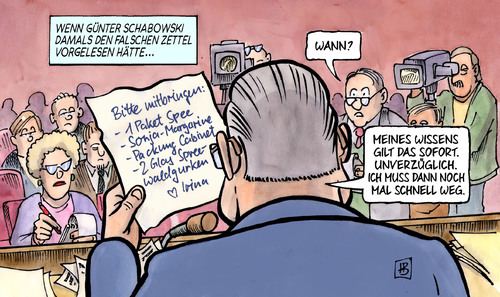 Cartoon: Schabowskis Zettel (medium) by Harm Bengen tagged guenter,schabowski,zettel,zk,sed,mauer,mauerfall,deutsche,einheit,25,jahre,pressekonferenz,maueroeffnung,ausreise,einkaufszettel,harm,bengen,cartoon,karikatur,guenter,schabowski,zettel,zk,sed,mauer,mauerfall,deutsche,einheit,25,jahre,pressekonferenz,maueroeffnung,ausreise,einkaufszettel,harm,bengen,cartoon,karikatur