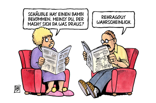 Cartoon: Schäuble-Bambi (medium) by Harm Bengen tagged schäuble,bambi,preisverleihung,springer,verlag,tv,rehragout,harm,bengen,cartoon,karikatur,schäuble,bambi,preisverleihung,springer,verlag,tv,rehragout,harm,bengen,cartoon,karikatur