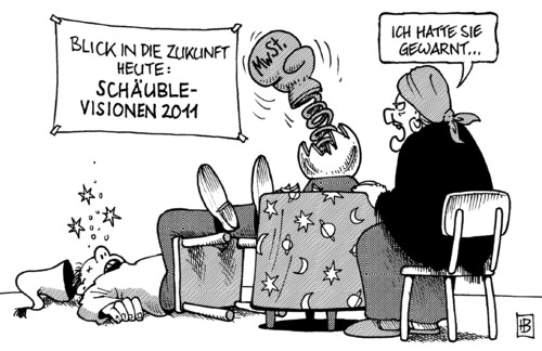 Cartoon: Schäuble-Visionen (medium) by Harm Bengen tagged schäuble,visionen,mwst,mehrwertsteuer,finanzminister,koalition,sparen,sparpaket,2011,wahrsagerin,zukunft,kristallkugel,boxen,boxhandschuh