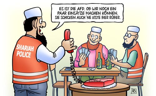 Cartoon: Scharia-Polizei (medium) by Harm Bengen tagged scharia,polizei,afd,rechtsradikal,islamisten,islamismus,salfisten,bier,wuppertal,harm,bengen,cartoon,karikatur,scharia,polizei,afd,rechtsradikal,islamisten,islamismus,salfisten,bier,wuppertal,harm,bengen,cartoon,karikatur