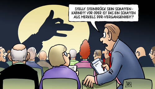 Cartoon: Schattenspiele (medium) by Harm Bengen tagged steinbrück,kanzlerkandidat,kanzlerin,bundeskanzlerin,bundesregierung,spd,cdu,pressekonferenz,schattenkabinett,kompetenzteam,schatten,merkel,ddr,fdj,vergangenheit,biographie,biografie,harm,bengen,cartoon,karikatur,steinbrück,kanzlerkandidat,kanzlerin,bundeskanzlerin,bundesregierung,spd,cdu,pressekonferenz,schattenkabinett,kompetenzteam,schatten,merkel,ddr,fdj,vergangenheit,biographie,biografie,harm,bengen,cartoon,karikatur