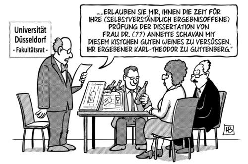 Cartoon: Schavan-Prüfung (medium) by Harm Bengen tagged zeit,ergebnisoffen,prüfung,dissertation,doktor,doktortitel,annette,schavan,wein,guttenberg,universität,düsseldorf,fakultätsrat,plagiat,harm,bengen,cartoon,karikatur