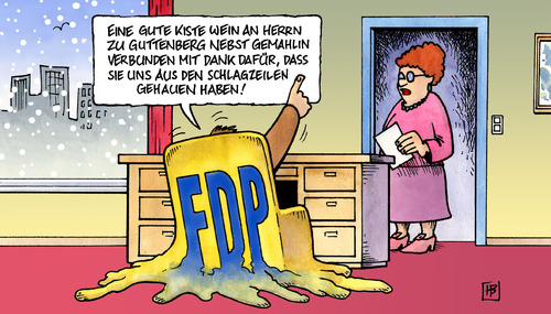 Cartoon: Schlagzeilen (medium) by Harm Bengen tagged schlagzeilen,geschenk,wein,kerner,gemahlin,gattin,reise,afghanistan,guttenberg,westerwelle,auflösung,fdp,schlagzeilen,fdp,auflösung,guido westerwelle,guttenberg,afghanistan,reise,gemahlin,kerner,wein,geschenk,guido,westerwelle