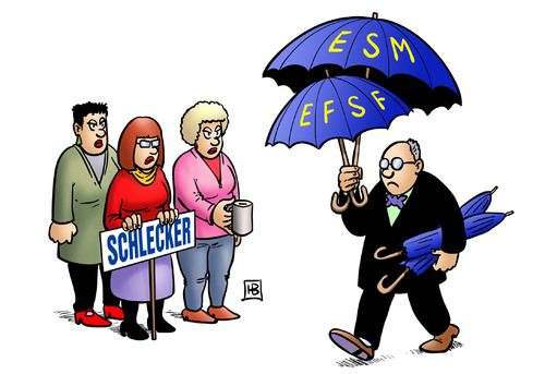 Cartoon: Schlecker-Insolvenz (medium) by Harm Bengen tagged schlecker,insolvenz,pleite,bankrott,esm,efsf,rettungsschirme,auffanggesellschaft,kredite,hilfe,arbeitslosigkeit,unterstuetzung,schlecker,insolvenz,bankrott,pleite,esm,efsf,rettungsschirme,auffanggesellschaft,kredite,arbeitslosigkeit