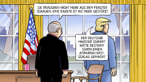 Cartoon: Schmidts Erstschlag (medium) by Harm Bengen tagged trump,usa,oval,office,kim,nordkorea,rakete,atomarer,erstschlag,landwirtschaftsminister,schmidt,glyphosat,vertrauensbruch,zulassung,harm,bengen,cartoon,karikatur,trump,usa,oval,office,kim,nordkorea,rakete,atomarer,erstschlag,landwirtschaftsminister,schmidt,glyphosat,vertrauensbruch,zulassung,harm,bengen,cartoon,karikatur