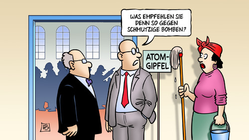 Cartoon: Schmutzige Bombe (medium) by Harm Bengen tagged schmutzige,bombe,atom,atomkraft,terrorismus,atomgipfel,gipfel,putzfrau,sauber,schmutzig,harm,bengen,cartoon,karikatur,schmutzige,bombe,atom,atomkraft,terrorismus,atomgipfel,gipfel,putzfrau,sauber,schmutzig,harm,bengen,cartoon,karikatur