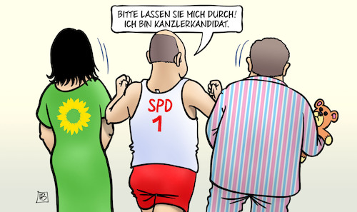 Cartoon: Scholz prescht vor (medium) by Harm Bengen tagged kanzlerkandidatin,scholz,baerbock,laschet,schlafanzug,schubsen,umfragen,bundestagswahl,harm,bengen,cartoon,karikatur,kanzlerkandidatin,scholz,baerbock,laschet,schlafanzug,schubsen,umfragen,bundestagswahl,harm,bengen,cartoon,karikatur