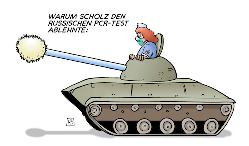 Cartoon: Scholz und PCR-Test (medium) by Harm Bengen tagged scholz,russischen,pcr,test,corona,panzer,krankenschwester,putin,deutschland,bundeskanzler,ukraine,staatsbesuch,staatsempfang,russland,krieg,harm,bengen,cartoon,karikatur,scholz,russischen,pcr,test,corona,panzer,krankenschwester,putin,deutschland,bundeskanzler,ukraine,staatsbesuch,staatsempfang,russland,krieg,harm,bengen,cartoon,karikatur