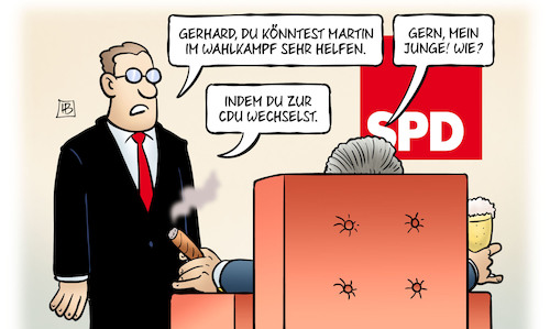 Cartoon: Schröder-Hilfe (medium) by Harm Bengen tagged gerhard,schröder,martin,schulz,wahlkampf,spd,cdu,rosneft,russland,harm,bengen,cartoon,karikatur,gerhard,schröder,martin,schulz,wahlkampf,spd,cdu,rosneft,russland,harm,bengen,cartoon,karikatur