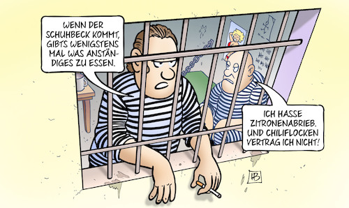 Cartoon: Schuhbeck-Prozess (medium) by Harm Bengen tagged schuhbeck,sternekoch,essen,knast,gefängnis,zitronenabrieb,chili,flocken,steuerhinterziehung,harm,bengen,cartoon,karikatur,schuhbeck,sternekoch,essen,knast,gefängnis,zitronenabrieb,chili,flocken,steuerhinterziehung,harm,bengen,cartoon,karikatur