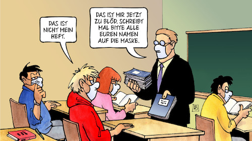 Cartoon: Schulen und Masken (medium) by Harm Bengen tagged heft,lehrer,schüler,schule,corona,masken,schulbeginn,hygienemassnahmen,harm,bengen,cartoon,karikatur,heft,lehrer,schüler,schule,corona,masken,schulbeginn,hygienemassnahmen,harm,bengen,cartoon,karikatur