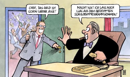 Cartoon: Schulobstprogramm (medium) by Harm Bengen tagged schulobstprogramm,bundesrat,eu,bundesländer,bund,streit,banken,kredite,schulobstprogramm,bundesrat,eu,bundesländer,europa,kredite,banken,bank,kredit