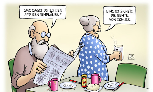 Cartoon: Schulz-Rente (medium) by Harm Bengen tagged spd,rentenpläne,sicher,rente,schulz,susemil,harm,bengen,cartoon,karikatur,spd,rentenpläne,sicher,rente,schulz,susemil,harm,bengen,cartoon,karikatur