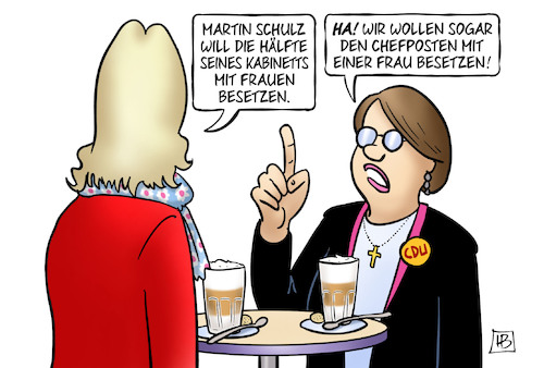 Cartoon: Schulz und Frauen (medium) by Harm Bengen tagged martin,schulz,frauenquote,internationaler,frauentag,kabinett,chefposten,schwesig,spd,cdu,harm,bengen,cartoon,karikatur,martin,schulz,frauenquote,internationaler,frauentag,kabinett,chefposten,schwesig,spd,cdu,harm,bengen,cartoon,karikatur