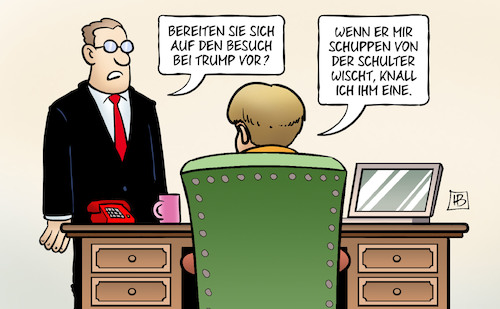 Cartoon: Schuppen (medium) by Harm Bengen tagged staatsbesuch,trump,usa,merkel,schuppen,schulter,macron,harm,bengen,cartoon,karikatur,staatsbesuch,trump,usa,merkel,schuppen,schulter,macron,harm,bengen,cartoon,karikatur