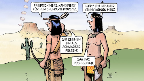 Cartoon: Schwarzer Felsen (medium) by Harm Bengen tagged friedrich,merz,kandidiert,cdu,parteivorsitz,indianer,schmerz,schwarzer,felsen,black,rock,harm,bengen,cartoon,karikatur,friedrich,merz,kandidiert,cdu,parteivorsitz,indianer,schmerz,schwarzer,felsen,black,rock,harm,bengen,cartoon,karikatur