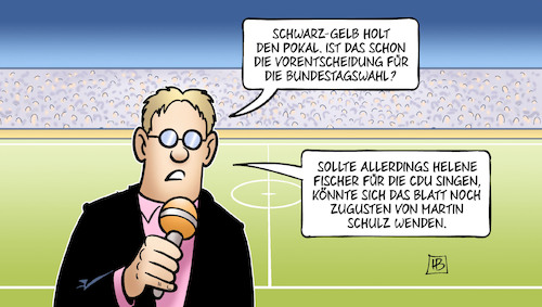 Cartoon: Schwarzgelber Pokal (medium) by Harm Bengen tagged schwarzgelb,pokal,fussball,dfb,dortmund,frankfurt,vorentscheidung,bundestagswahl,helene,fischer,musik,auspfeifen,fans,singen,martin,schulz,cdu,spd,harm,bengen,cartoon,karikatur,schwarzgelb,pokal,fussball,dfb,dortmund,frankfurt,vorentscheidung,bundestagswahl,helene,fischer,musik,auspfeifen,fans,singen,martin,schulz,cdu,spd,harm,bengen,cartoon,karikatur