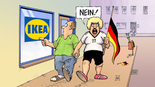 Cartoon: Schweden vs. Deutschland (medium) by Harm Bengen tagged ikea,schweden,deutschland,frauen,em,europameisterschaft,niederlage,fußball,harm,bengen,cartoon,karikatur,ikea,schweden,deutschland,frauen,em,europameisterschaft,niederlage,fußball,harm,bengen,cartoon,karikatur