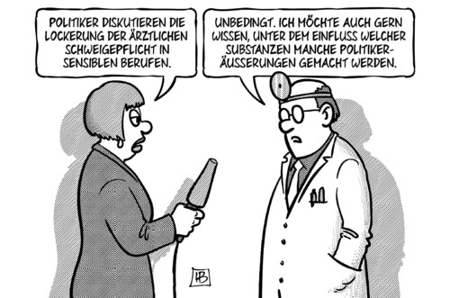 Cartoon: Schweigepflicht (medium) by Harm Bengen tagged politiker,diskutieren,lockerung,schweigepflicht,sensible,berufen,einfluss,drogen,arzt,substanzen,absturz,ermittlungen,germanwings,flugzeugabsturz,untersuchung,harm,bengen,cartoon,karikatur