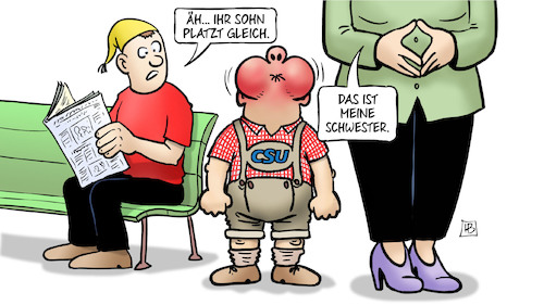 Cartoon: Schwestern (medium) by Harm Bengen tagged sohn,platzen,luftanhalten,schwester,merkel,seehofer,asylpolitik,unionsstreit,unionsfrieden,csu,cdu,christdemokraten,flüchtlinge,michel,harm,bengen,cartoon,karikatur,sohn,platzen,luftanhalten,schwester,merkel,seehofer,asylpolitik,unionsstreit,unionsfrieden,csu,cdu,christdemokraten,flüchtlinge,michel,harm,bengen,cartoon,karikatur