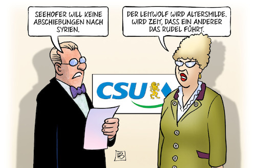 Cartoon: Seehofer und Syrien (medium) by Harm Bengen tagged seehofer,abschiebungen,syrien,csu,leitwolf,altersmilde,rudel,parteichef,ablösung,söder,harm,bengen,cartoon,karikatur,seehofer,abschiebungen,syrien,csu,leitwolf,altersmilde,rudel,parteichef,ablösung,söder,harm,bengen,cartoon,karikatur