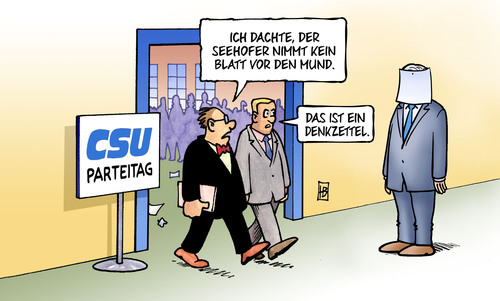 Cartoon: Seehofers Denkzettel (medium) by Harm Bengen tagged seehofer,denkzettel,csu,parteitag,wahl,harm,bengen,cartoon,karikatur,seehofer,denkzettel,csu,parteitag,wahl,harm,bengen,cartoon,karikatur